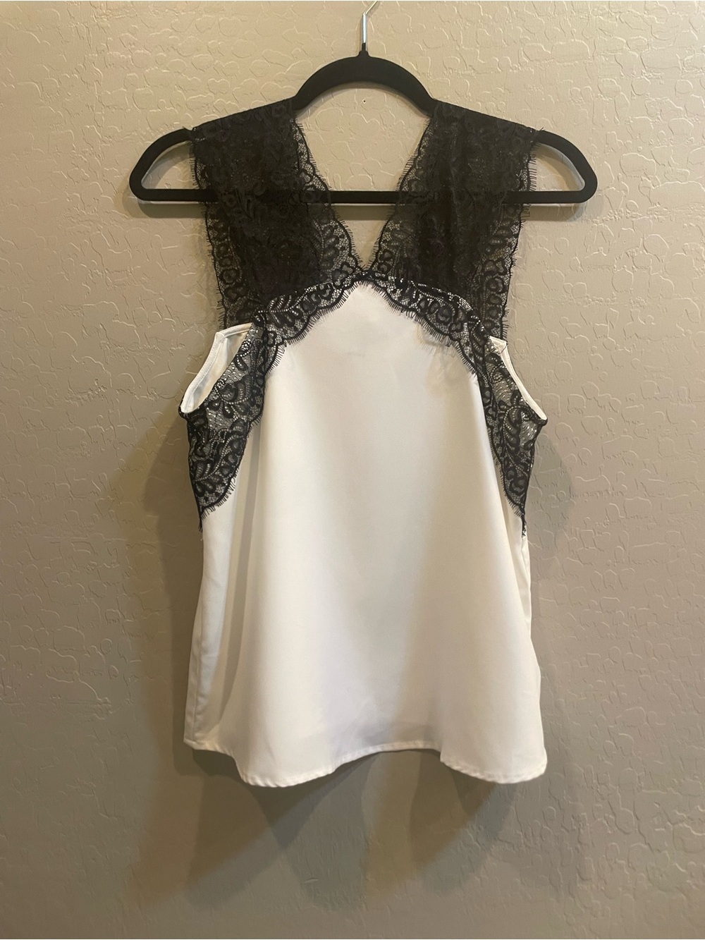 Harlowe & Graham White Satin Camisole with Black Lace Yoke